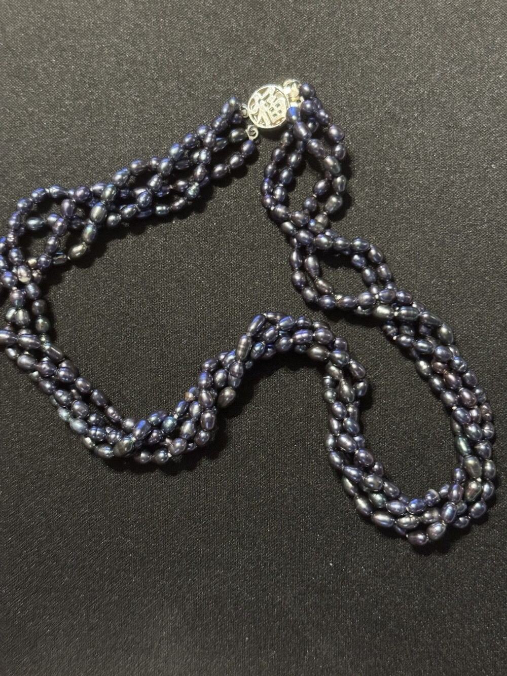 925 Findings Seed Pearl Iridescent Blue/Purple Mult Strand Chocker 14in